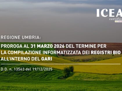 Regione Umbria: proroga al 31 marzo 2026 del termine per la compilazione informatizzata dei registri BIO all’interno del GARI – D.D. n. 13563 del 19/12/2025